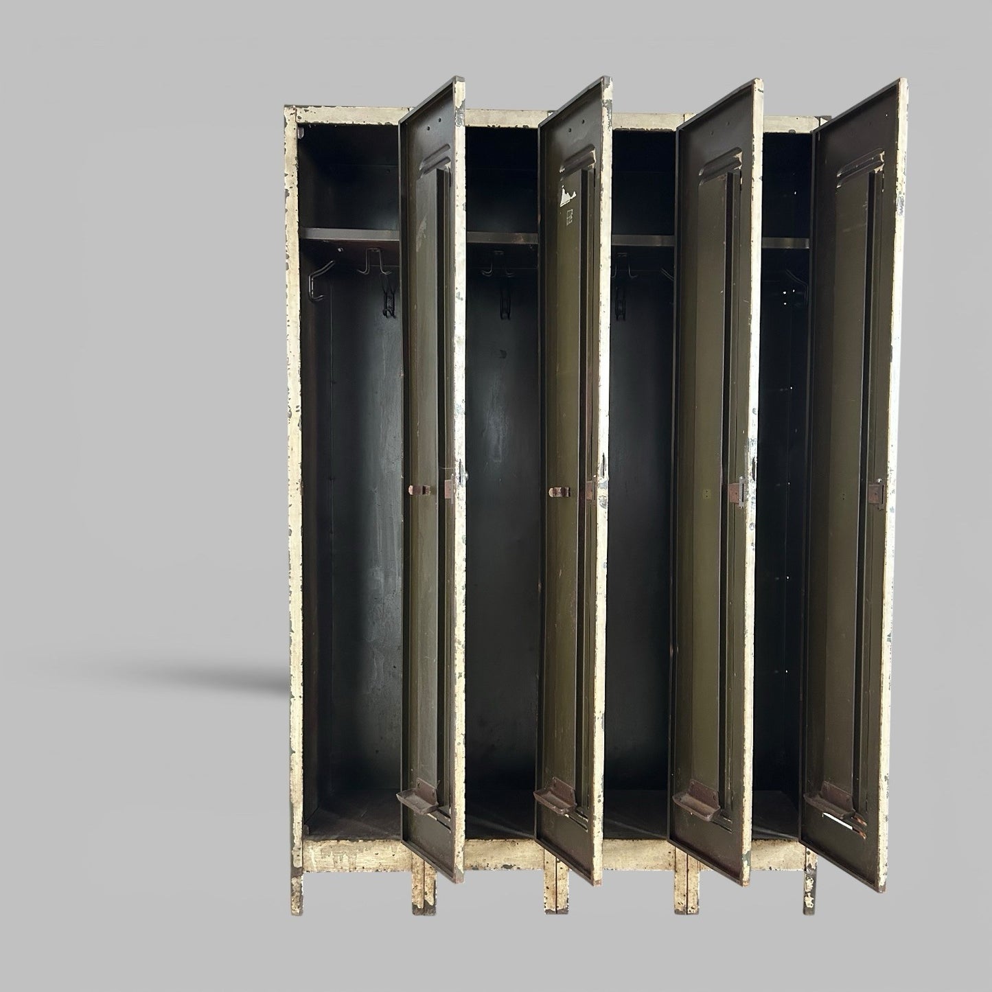 Vintage Industrial Metal Lockers – Bank of 4 – Original Paint