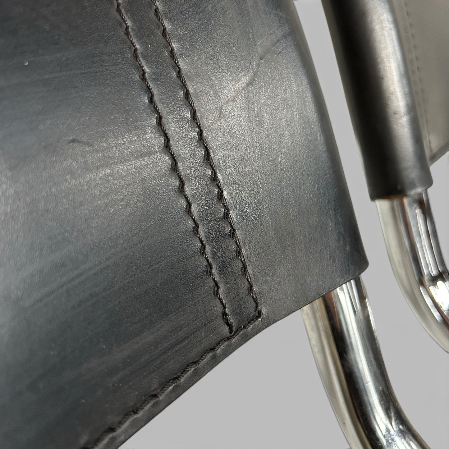 Pair of Italian Black Leather & Chrome Cantilever Chairs