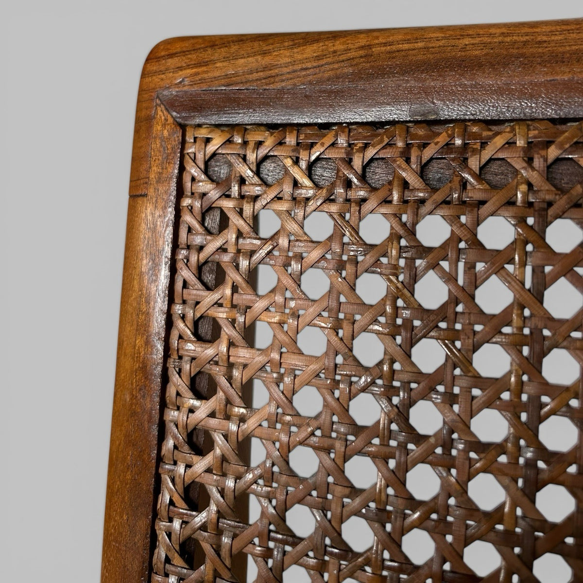 Set of 4 mid century teak dining chairs with cane backs, British vintage