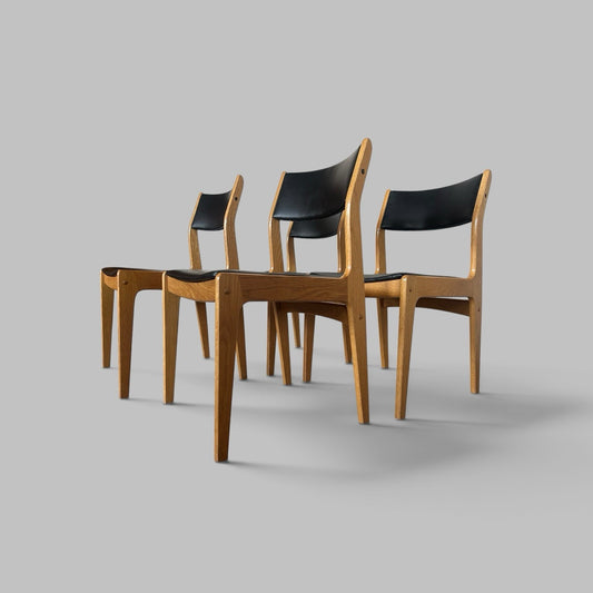 Vintage D-Scan Light Oak Dining Chairs – Set of Four