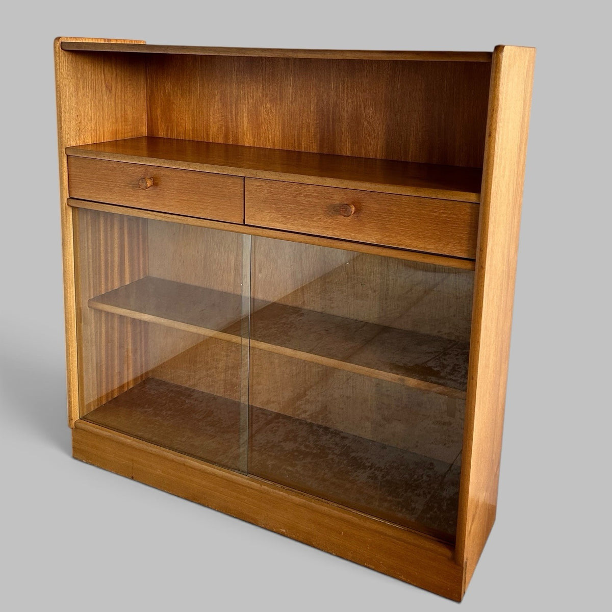 Nathan Teak Glazed Storage Cabinet with Two Drawers
