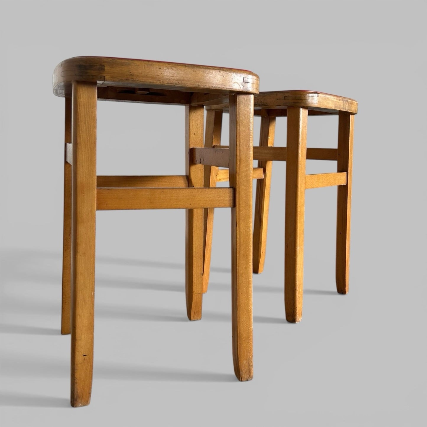 Pair of 1960s Wooden Kitchen Stools – Vintage Utility Seating