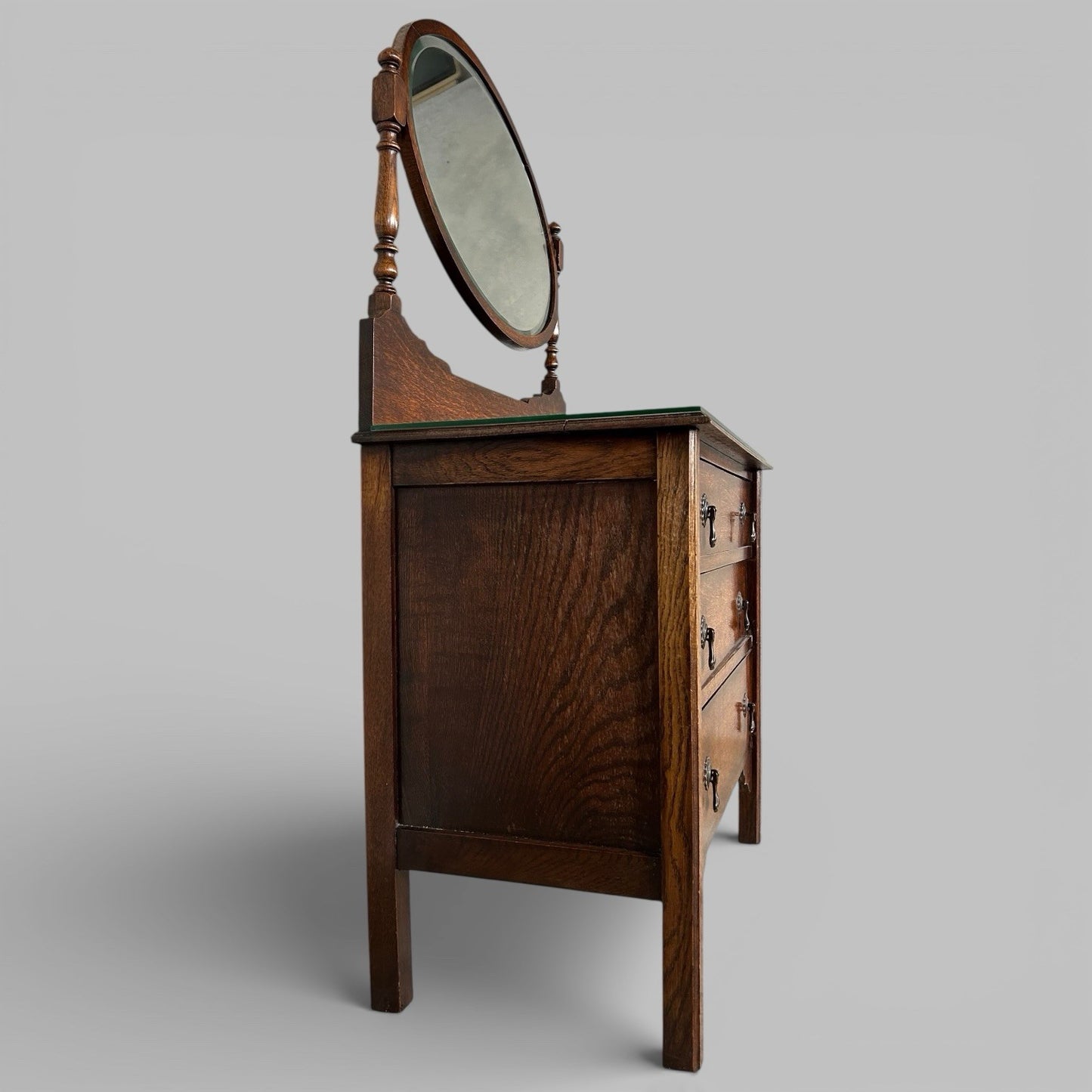 Antique Solid Oak Dresser with Mirror – Vintage Vanity Chest of Drawers