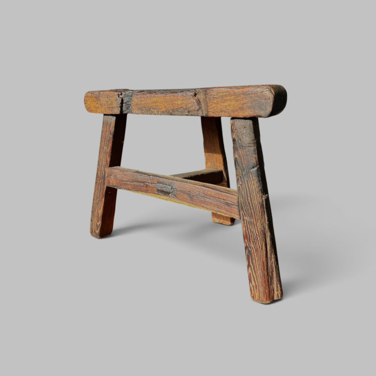 Rustic Elm Half Moon Stool