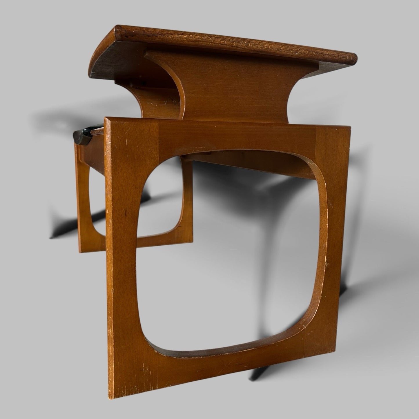 Vintage Wooden Telephone Table with Black Vinyl Seat