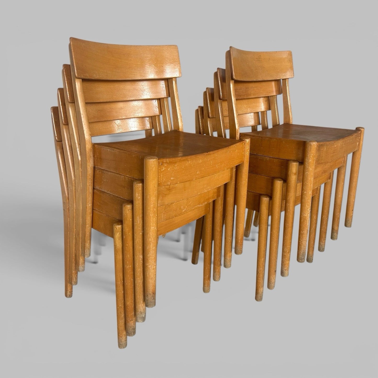 Set of 8 FDB Møbler Danish Stacking Dining Chairs – Solid Beech