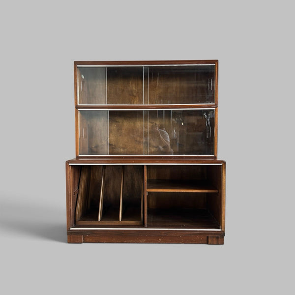 Vintage Minty Oxford Sectional Bookcase with Glazed Cabinets and Record Storage