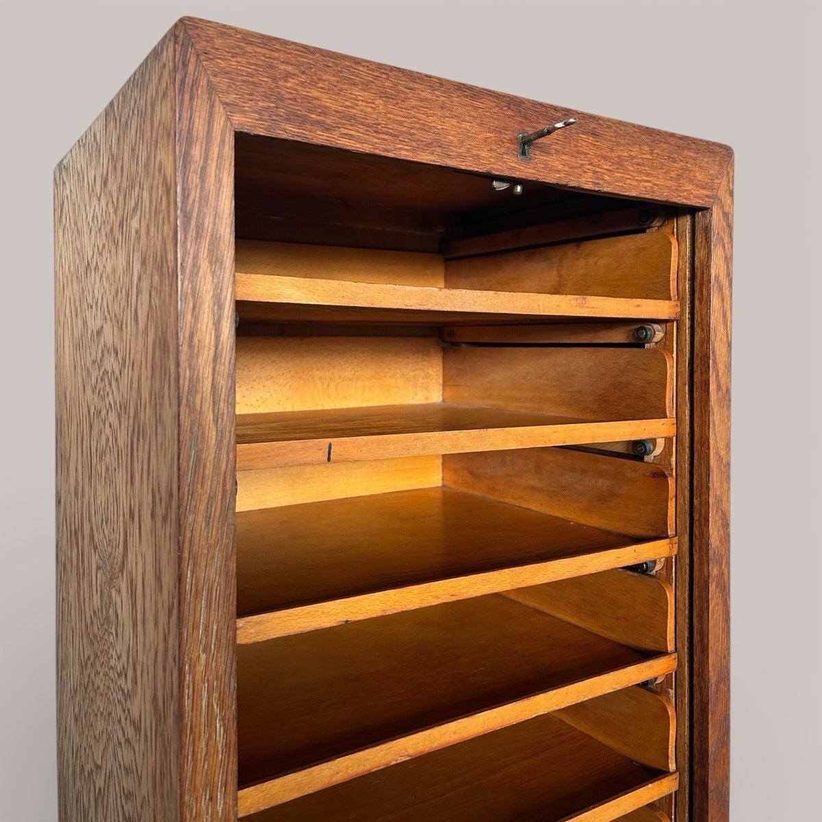 Antique oak tambour filing cabinet / linen cupboard