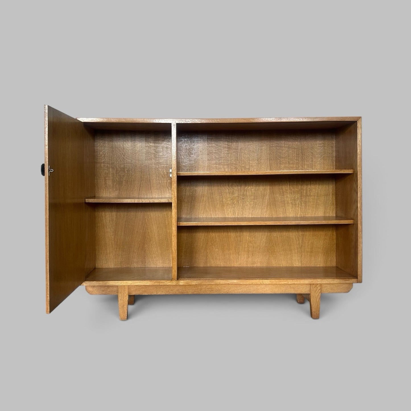 Mid Century Solid Oak Glazed Bookcase with Cupboard
