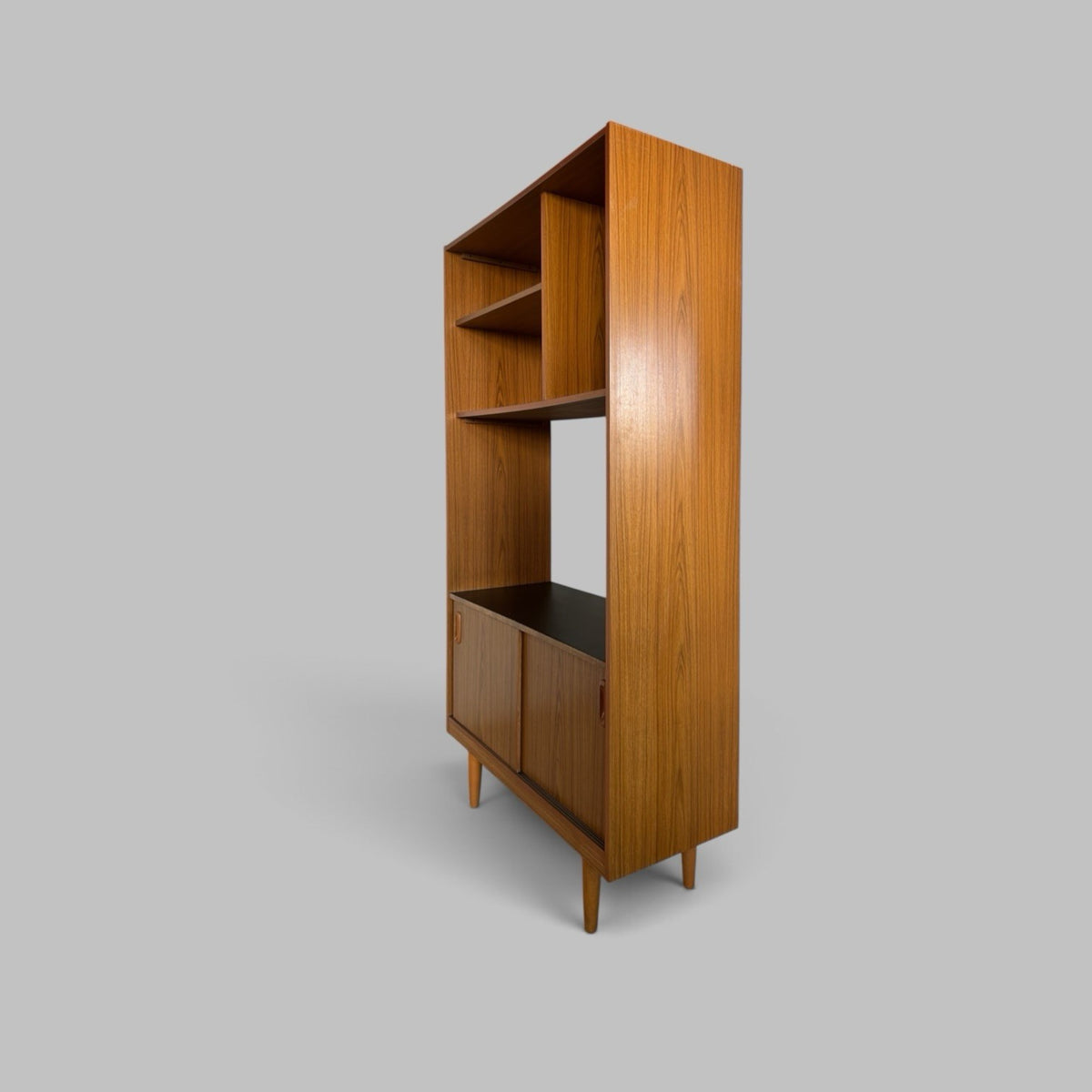1960s Schreiber Teak Room Divider – Shelving & Sliding Cupboard