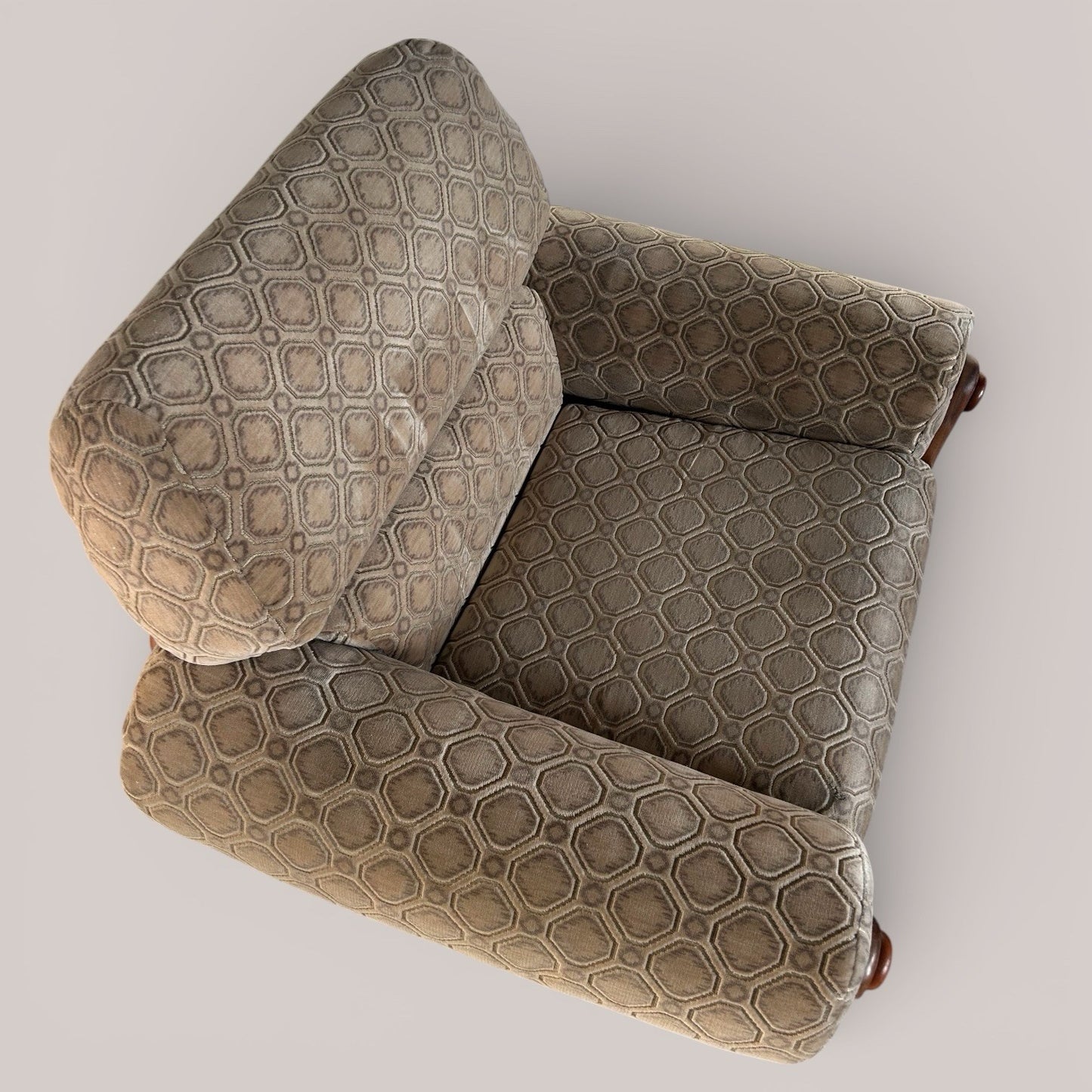 Mid-century teak armchair with velour upholstery | on castors