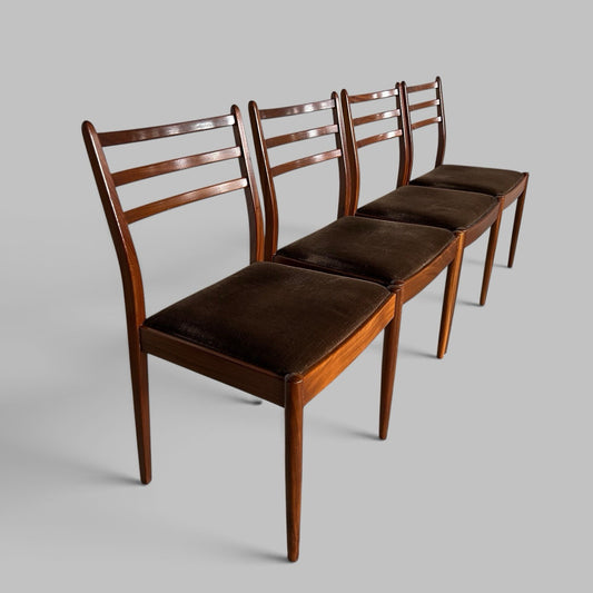 Vintage G Plan Teak Dining Chairs – Original Brown Velour Seats