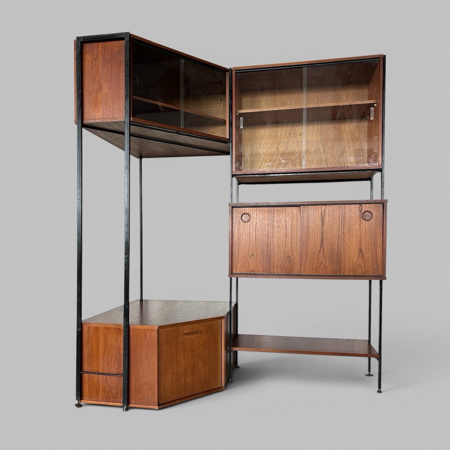 Avalon Modular Teak Corner Wall Unit with Record Storage