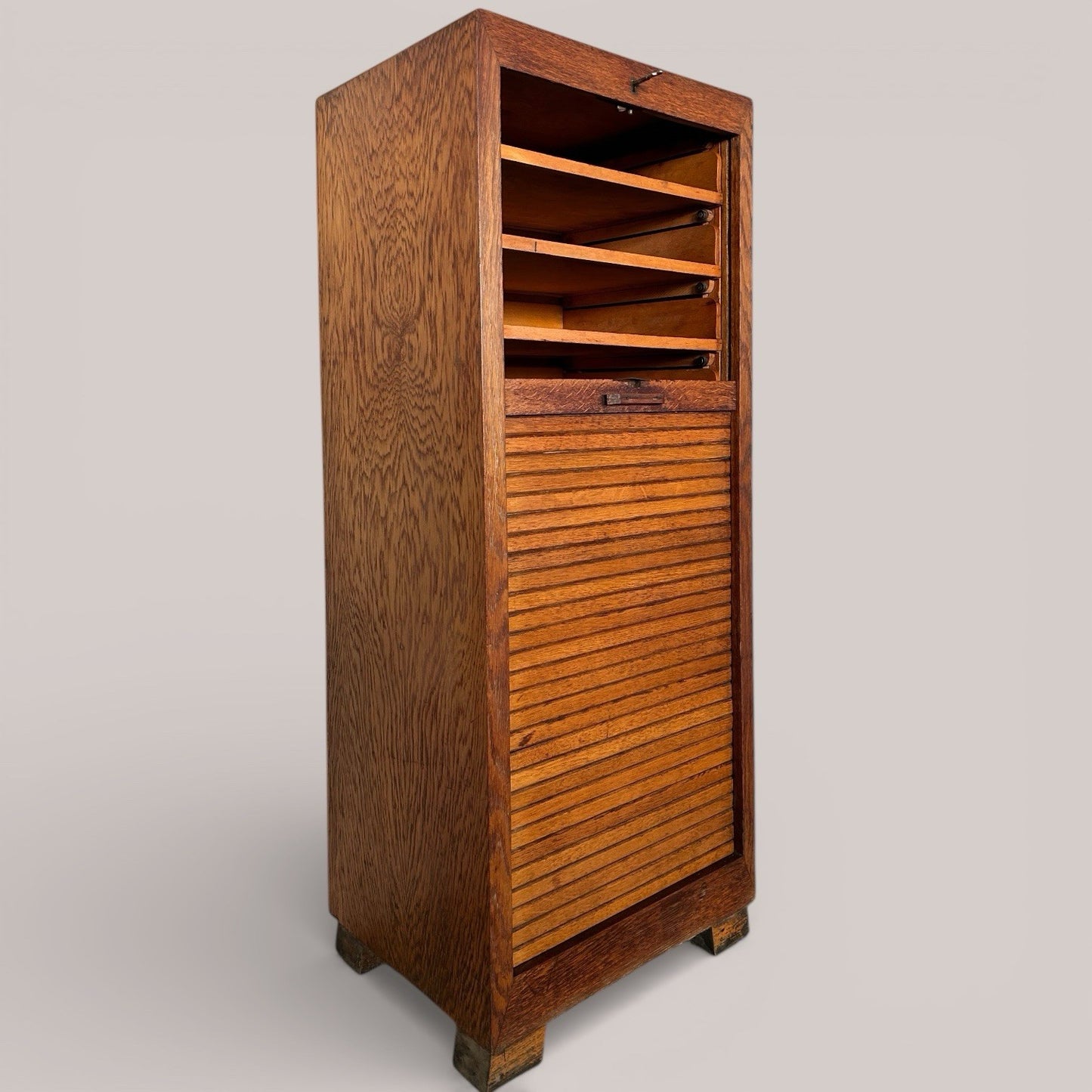 Antique oak tambour filing cabinet / linen cupboard