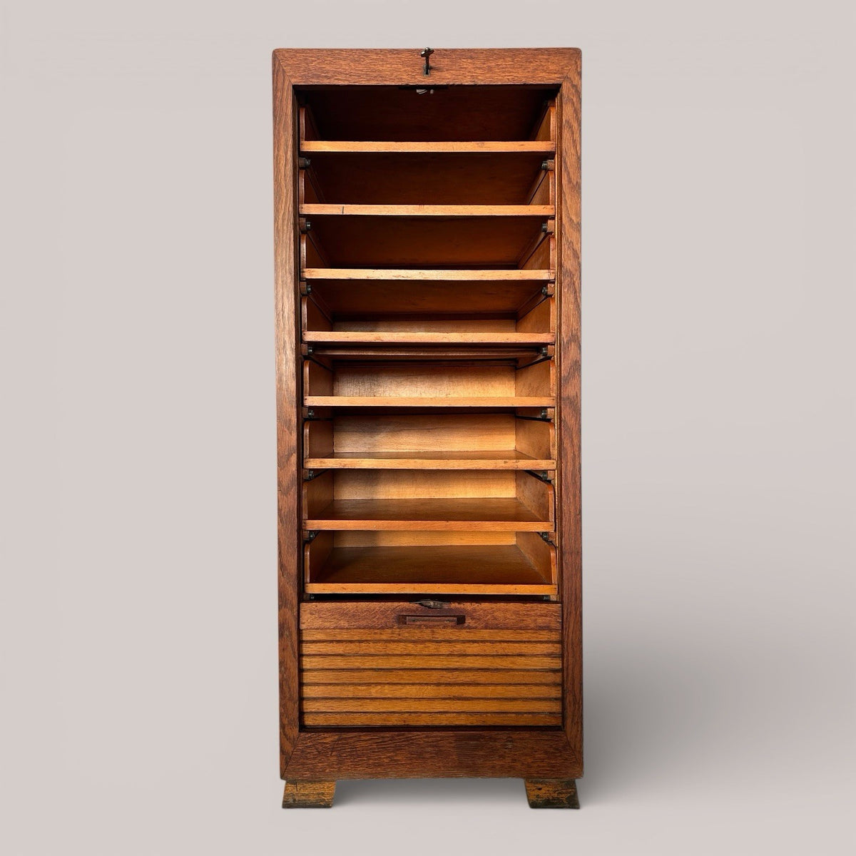 Antique oak tambour filing cabinet / linen cupboard
