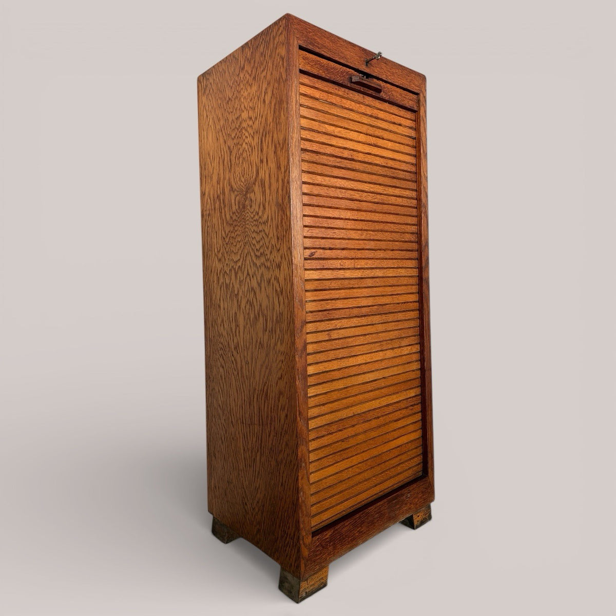 Antique oak tambour filing cabinet / linen cupboard