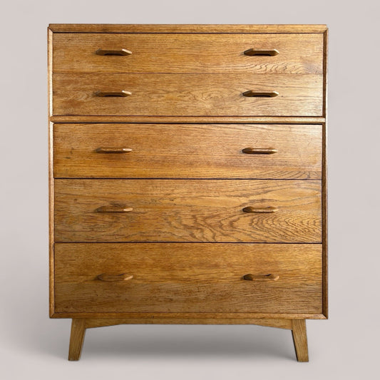 Scandi Oak Mid Century Tallboy Chest of Drawers