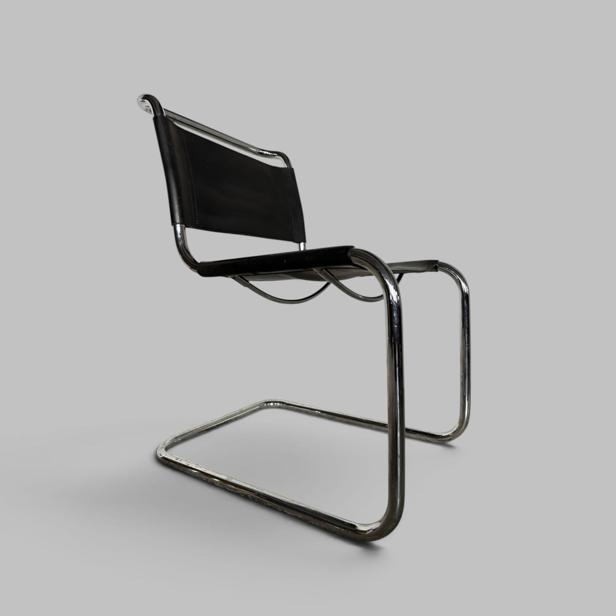 Pair of Italian Black Leather & Chrome Cantilever Chairs