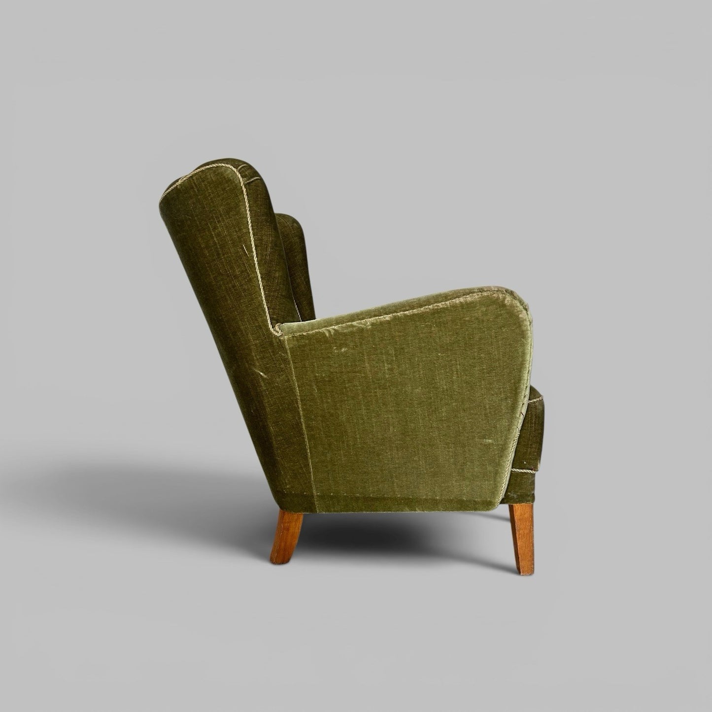 1930s Scallop Back Armchair in Green Velvet