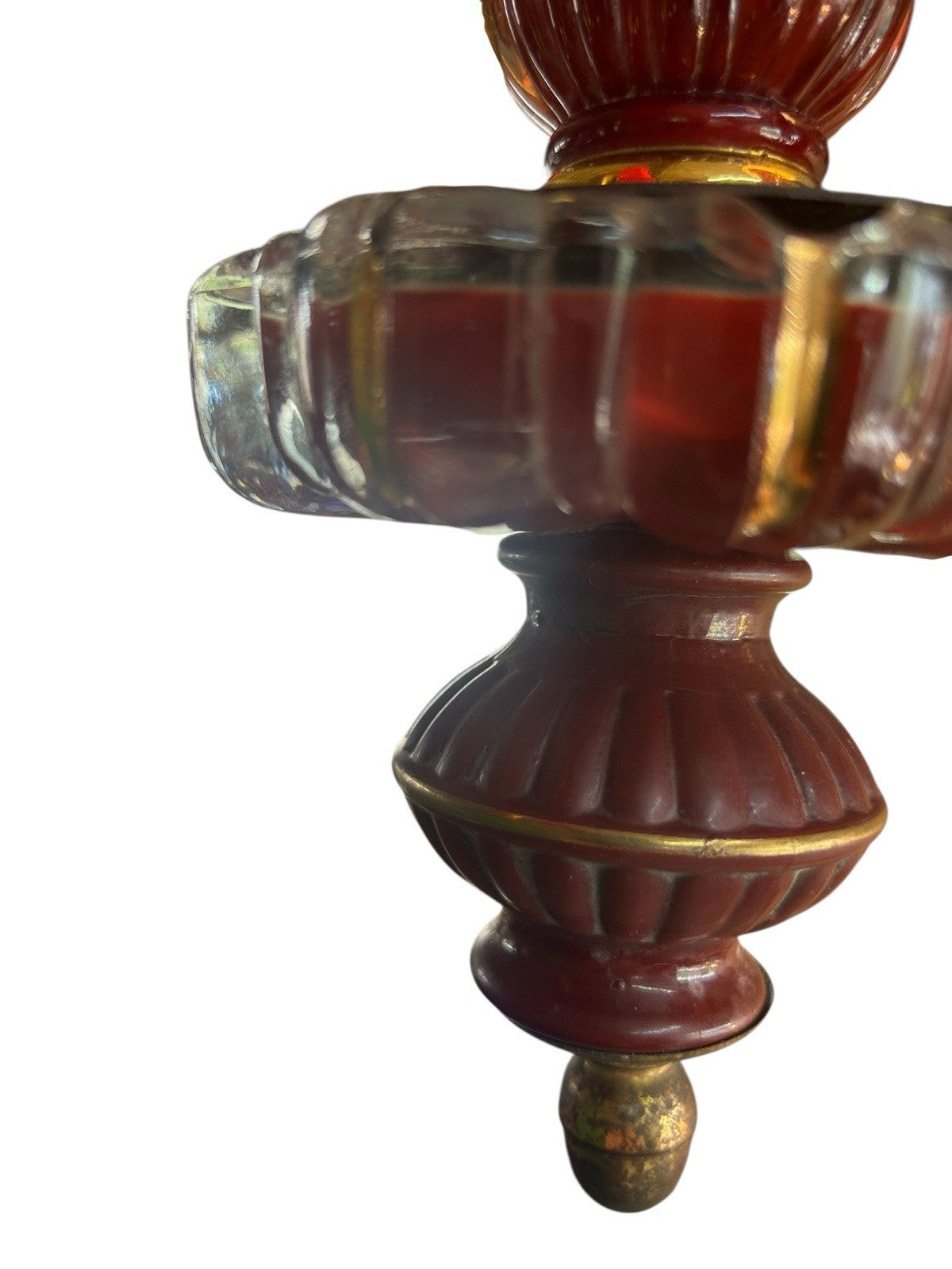 French red glass three arm chandelier / boudoir light, pendant