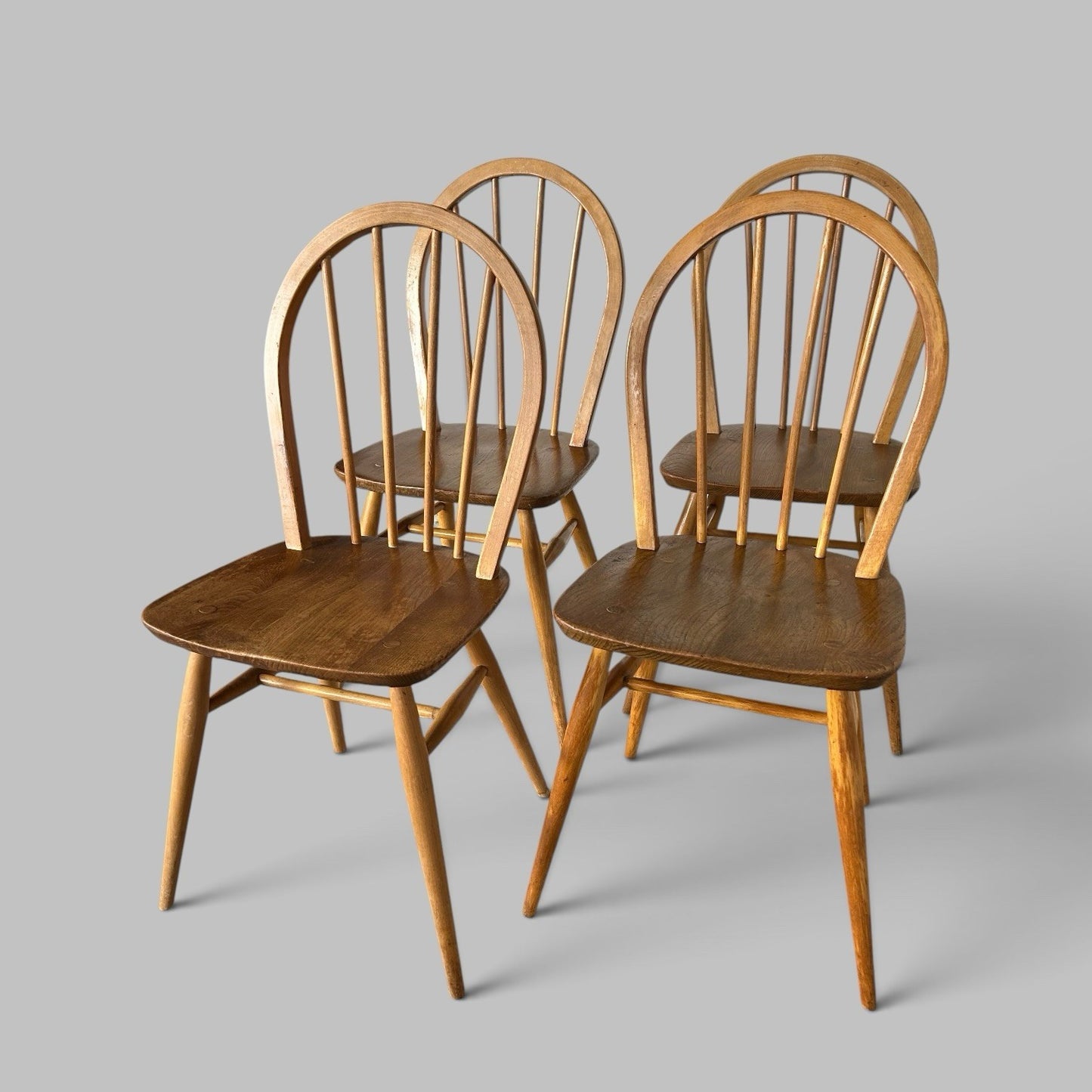 Vintage Blonde Ercol Windsor Elm & Beech Dining Chairs – Set of Four