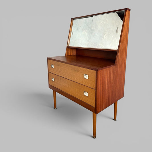 1960s Teak Dressing Table With Mirrored Sliding Doors