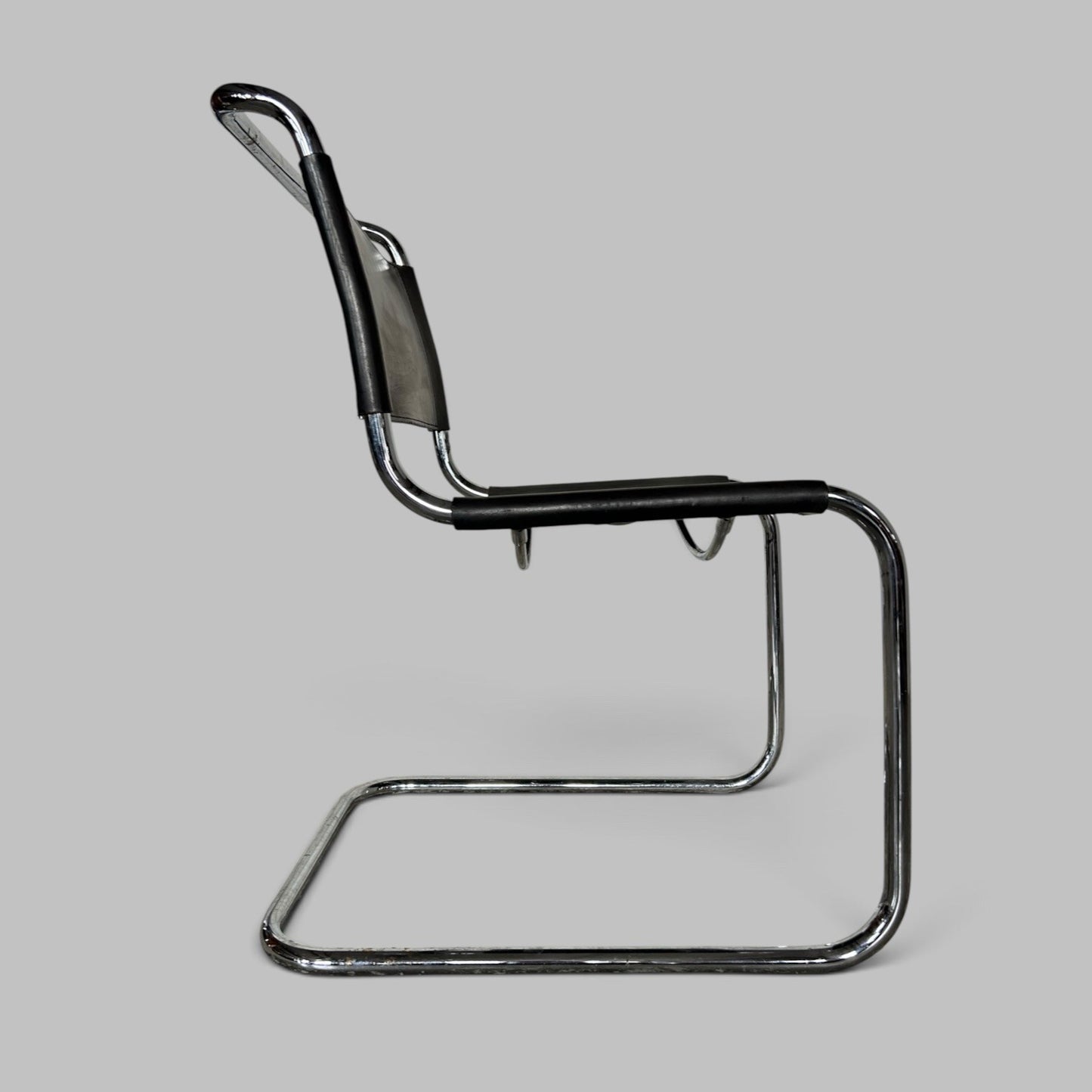 Pair of Italian Black Leather & Chrome Cantilever Chairs