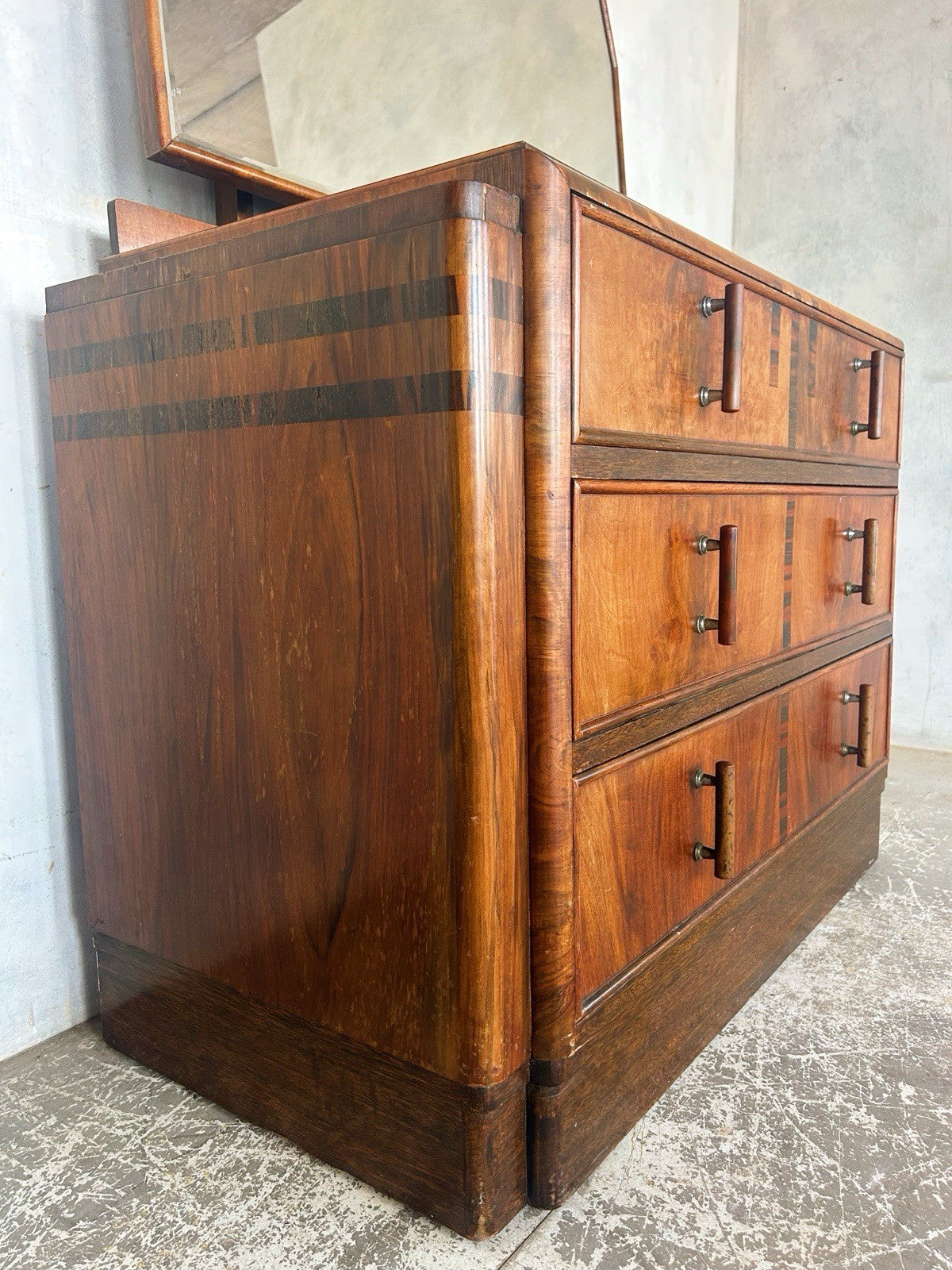 1930s Art Deco Dresser with Mirror – Vintage Chest of Drawers.