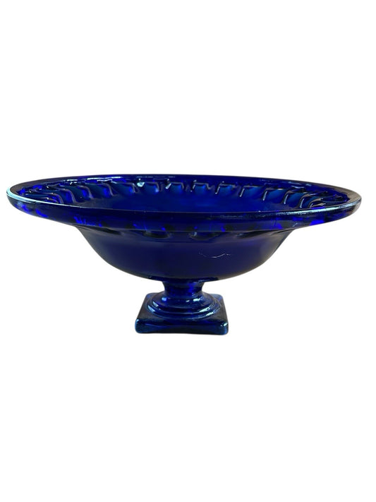 Vintage Bowl Large Glass Pedestal Bowl Cobalt Blue Centre Piece Fruit Bowl