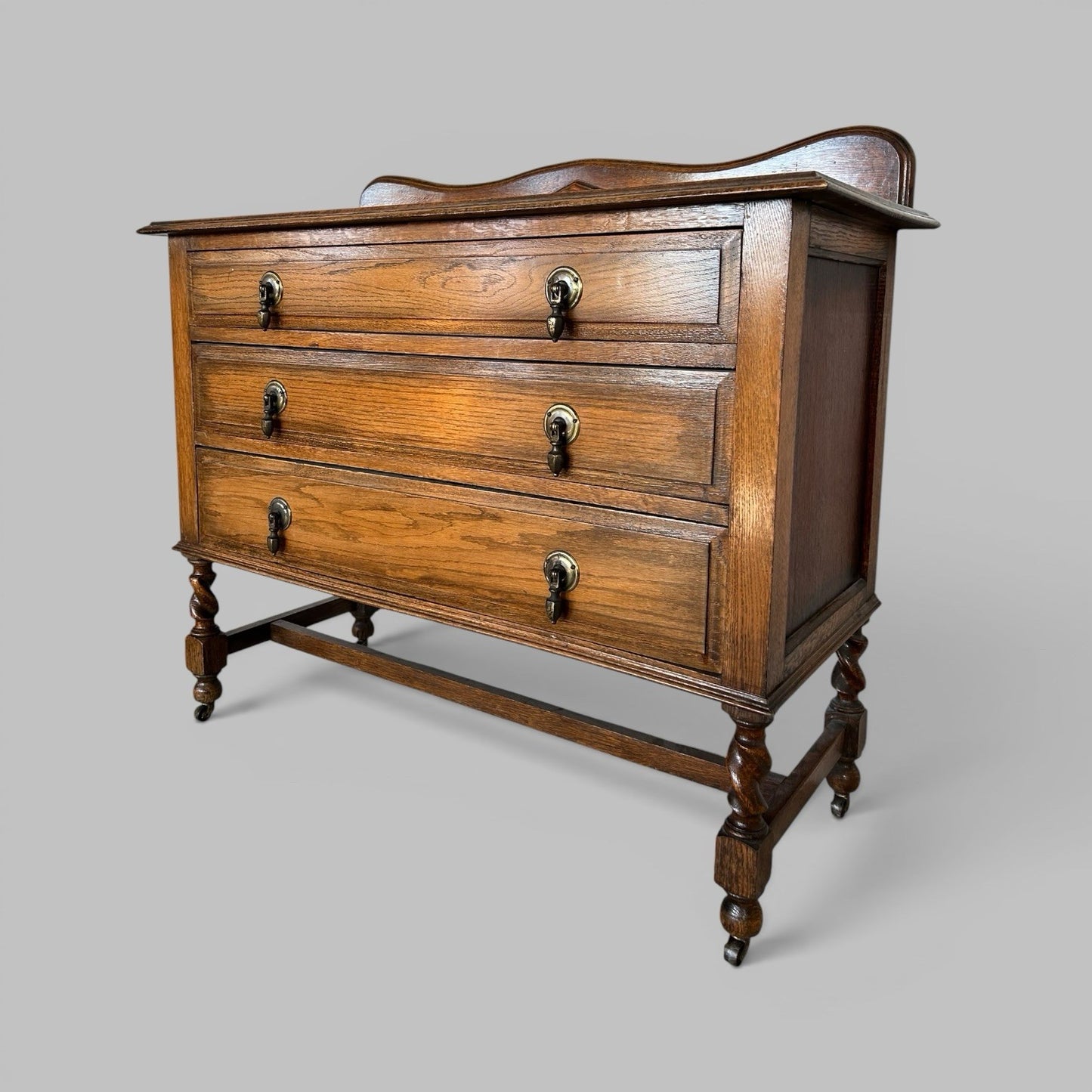 Ed wardian Oak Three Drawer Chest on Barley Twist Legs