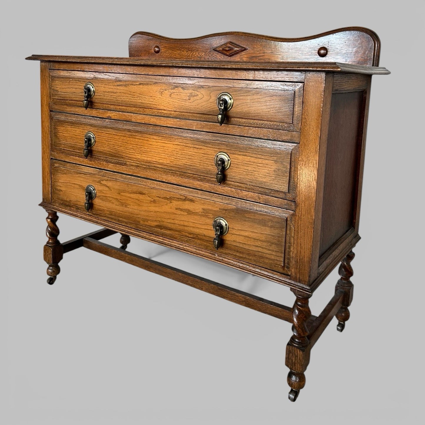 Ed wardian Oak Three Drawer Chest on Barley Twist Legs