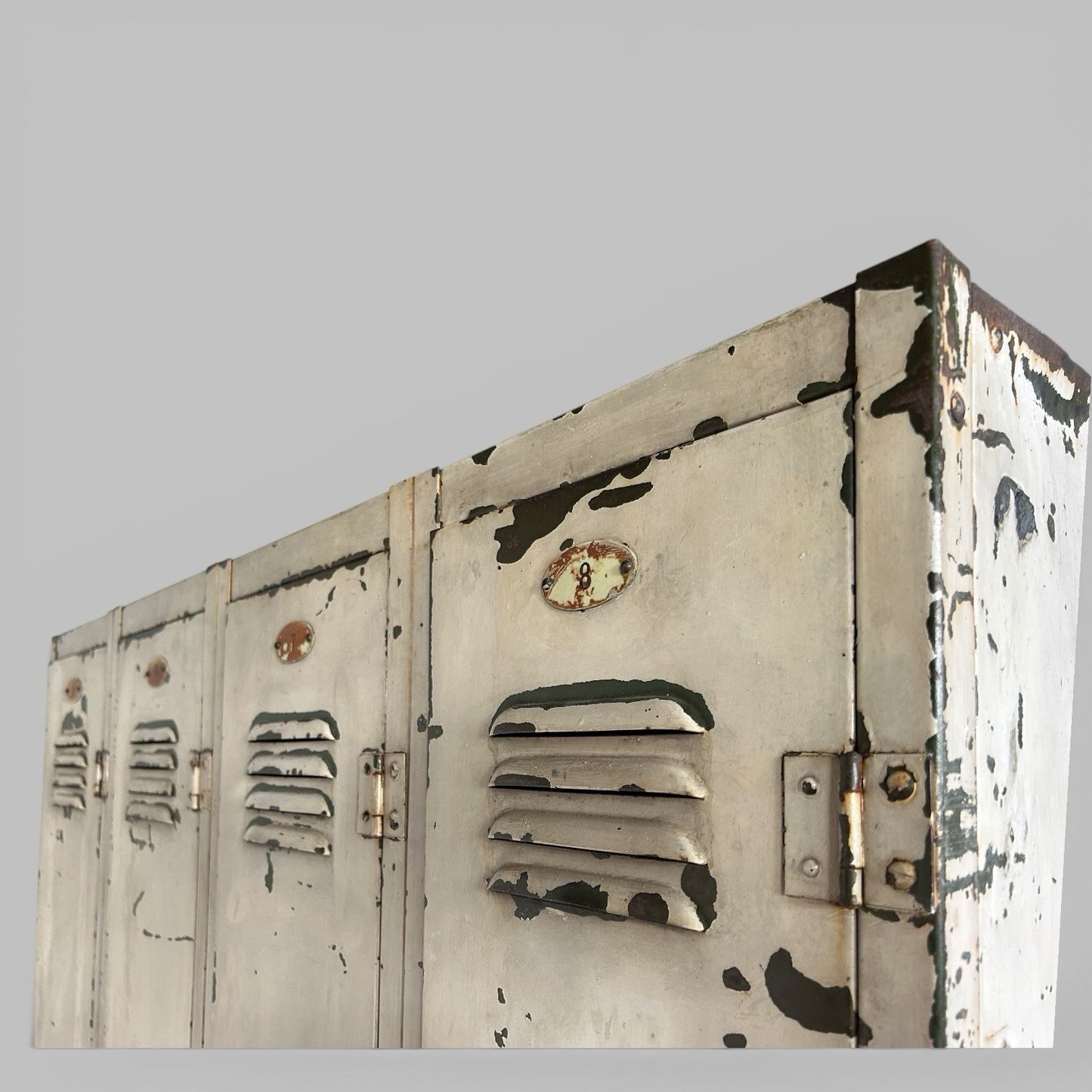 Vintage Industrial Metal Lockers – Bank of 4 – Original Paint