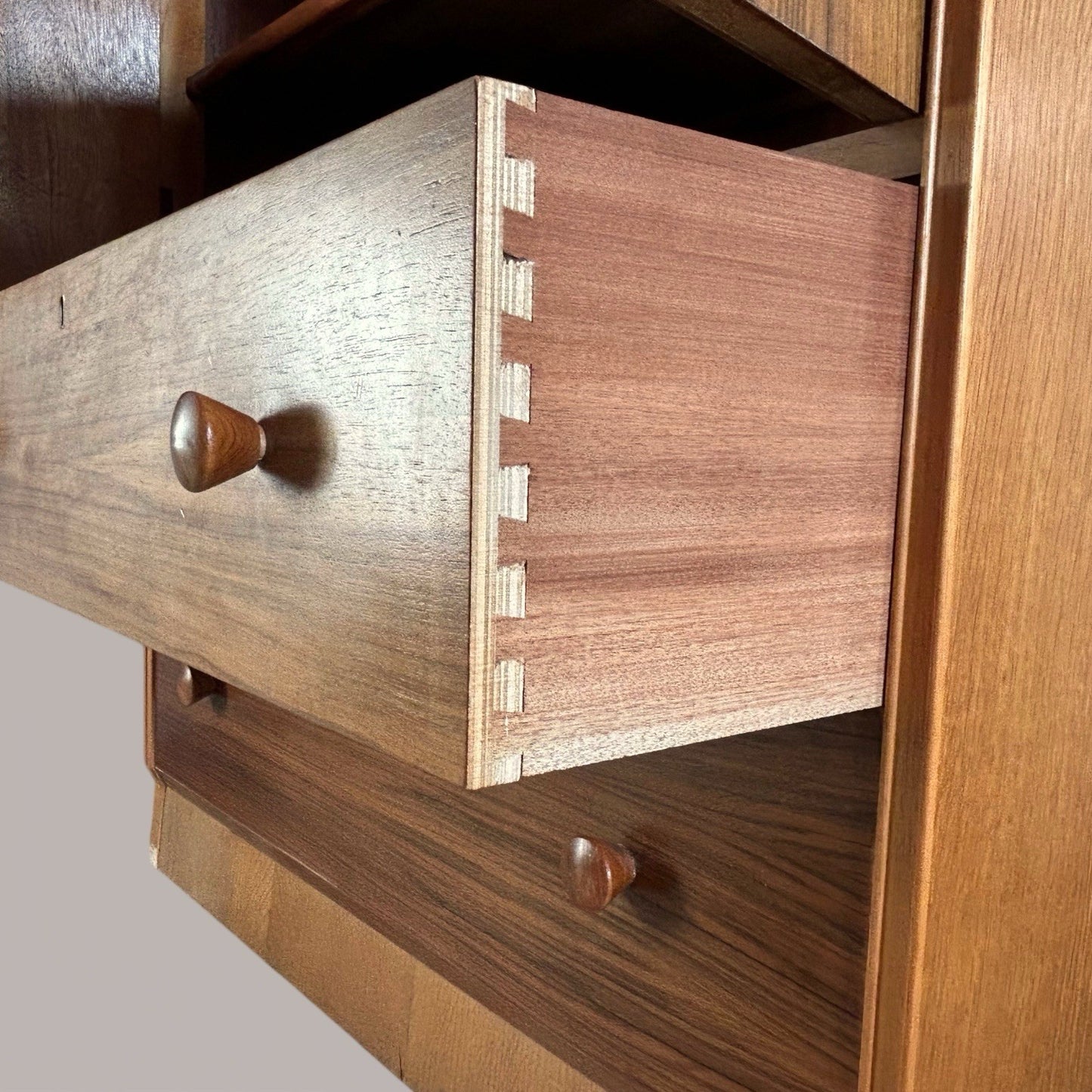 Golden Key walnut storage cabinet, mid-century