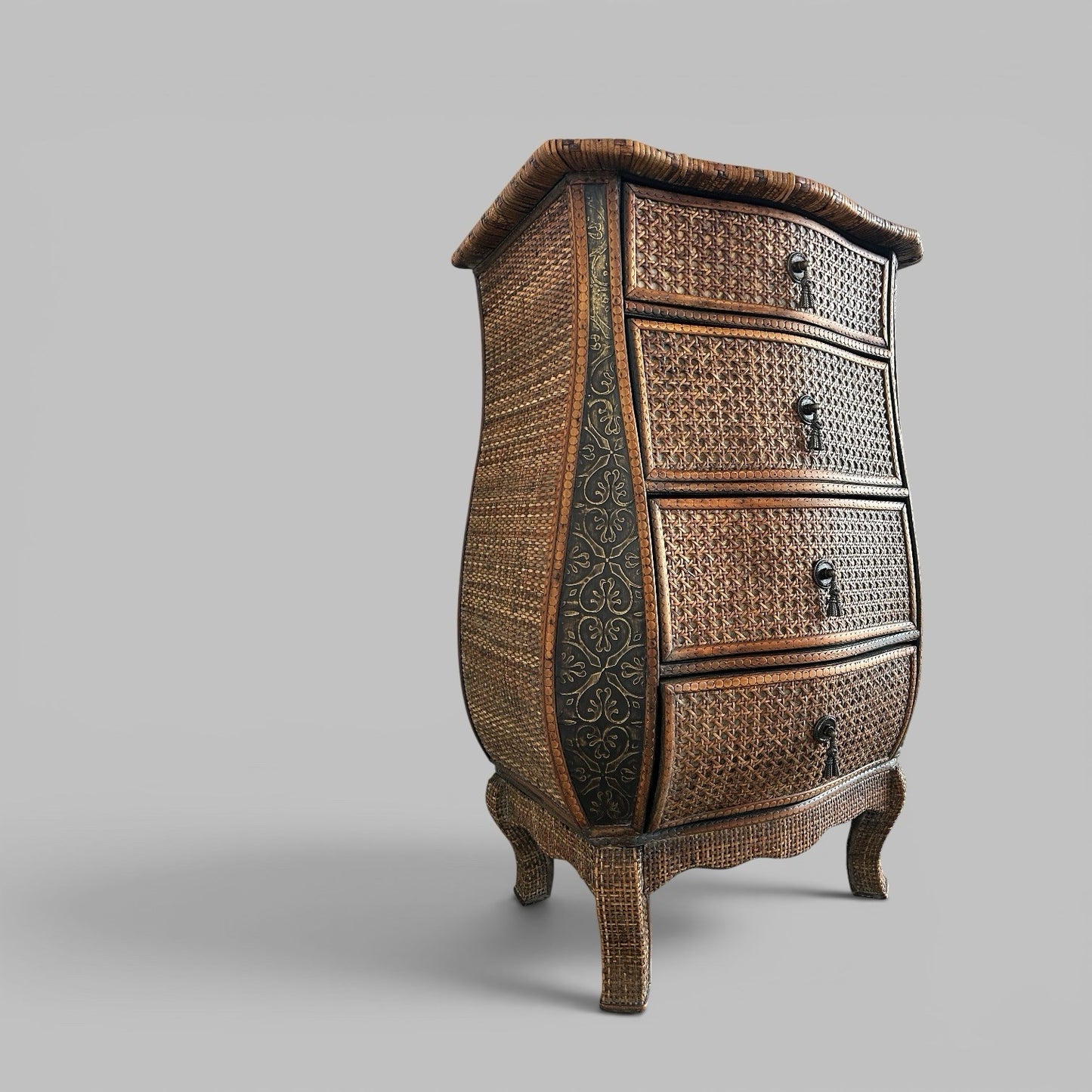Pair of Boho Rattan Bedside Cabinets – Anglo Indian Style