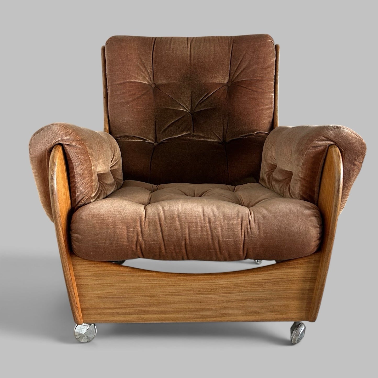 Vintage G Plan Saddleback Brown Velour Armchairs – Pair