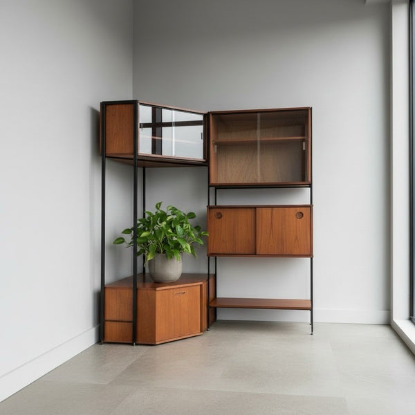 Avalon Modular Teak Corner Wall Unit with Record Storage