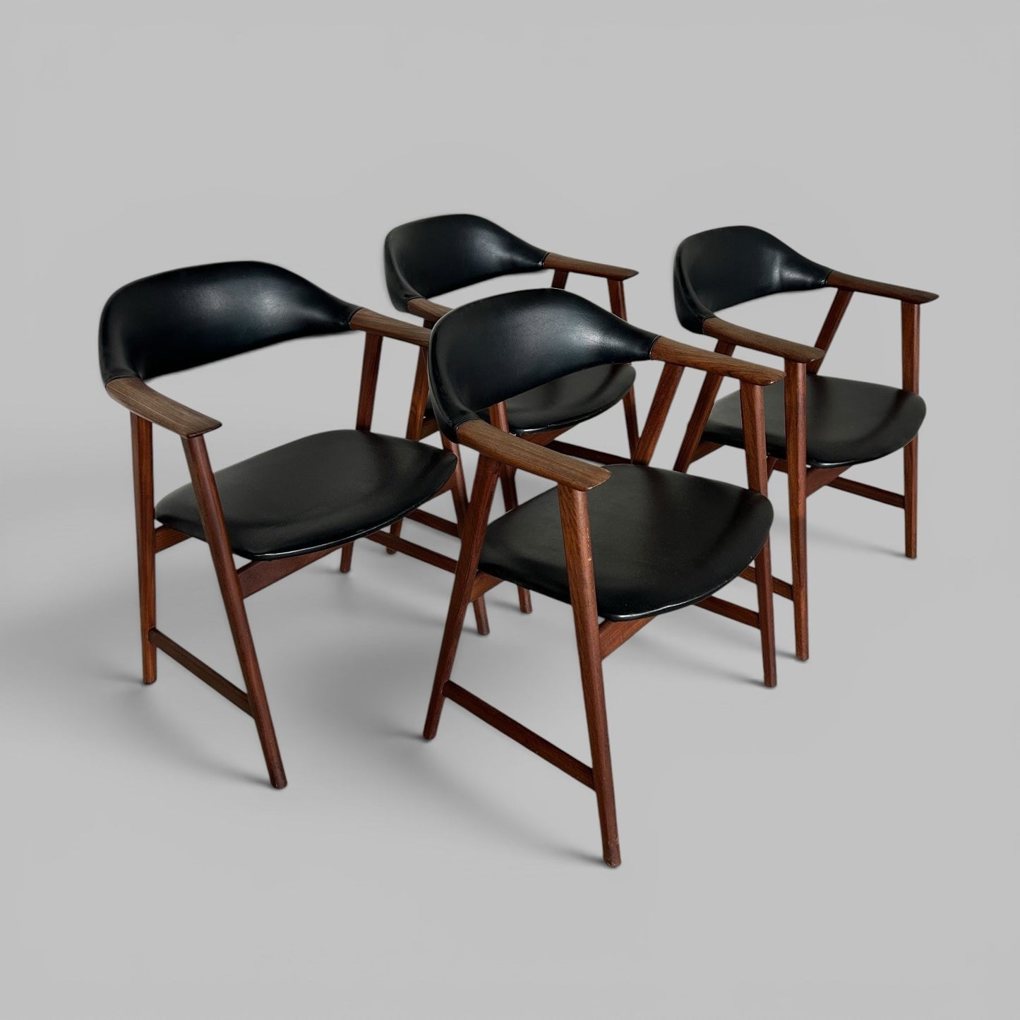 Set of Four Danish Style Solid Teak Cowhorn Dining Chairs