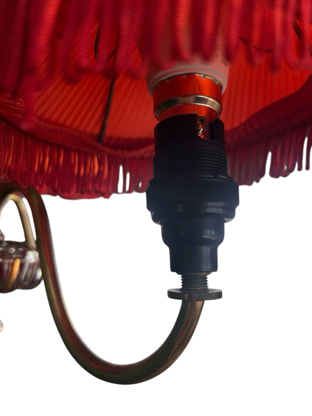 French red glass three arm chandelier / boudoir light, pendant