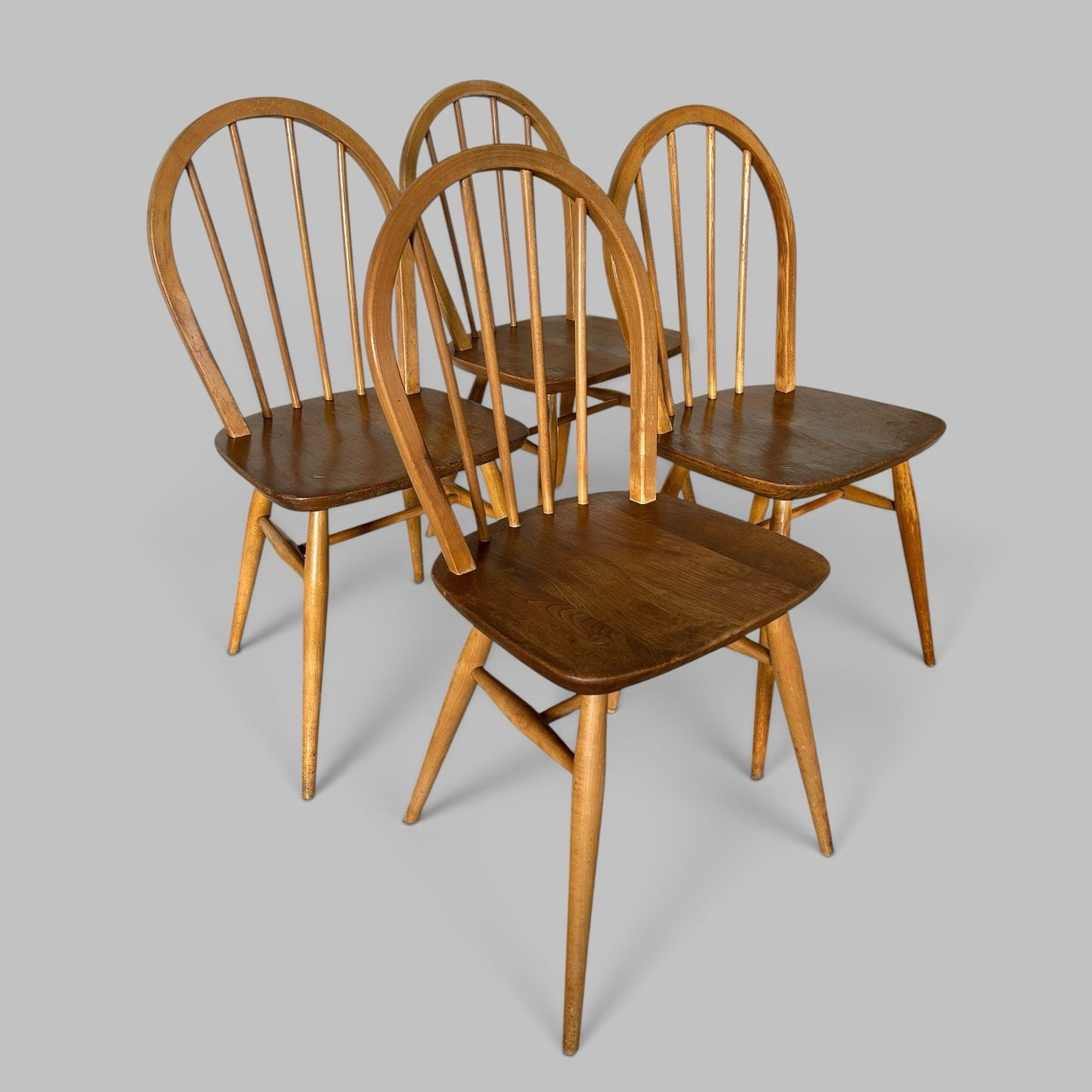 Vintage Blonde Ercol Windsor Elm & Beech Dining Chairs – Set of Four