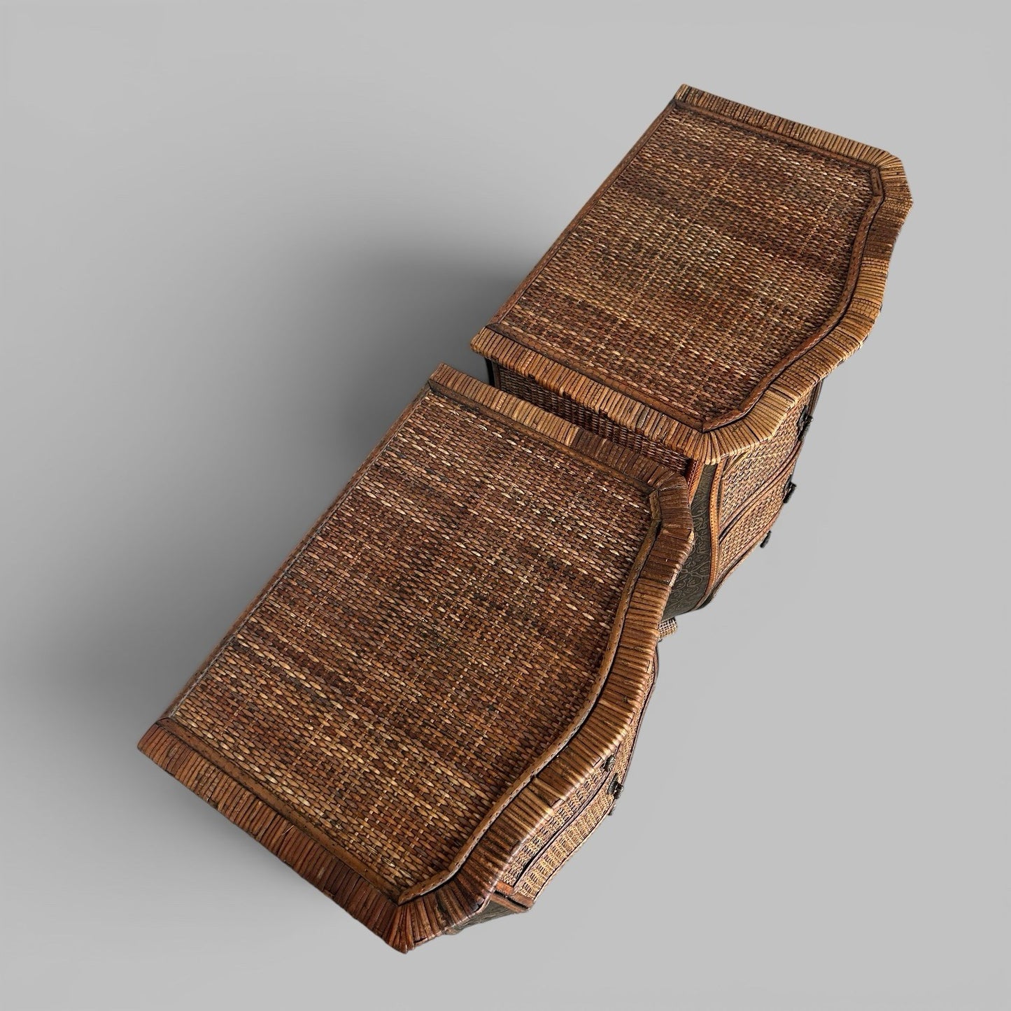 Pair of Boho Rattan Bedside Cabinets – Anglo Indian Style