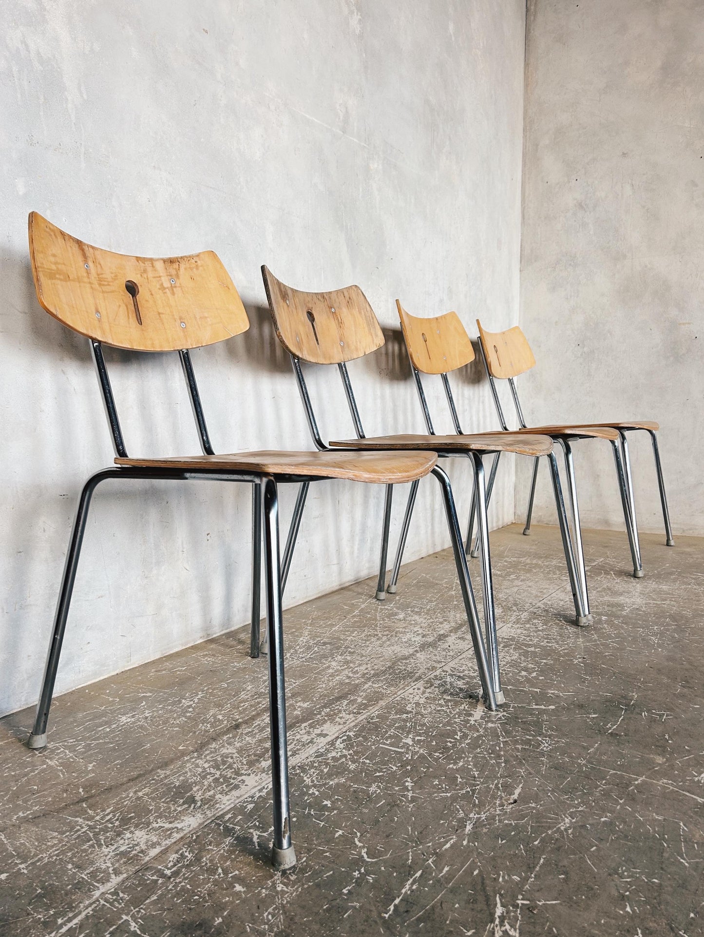 mid century stacking chairs - set of 4