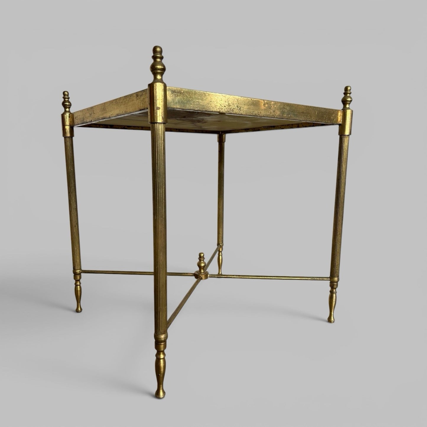 Vintage Solid Brass & Onyx Side Table - Hollywood Regency