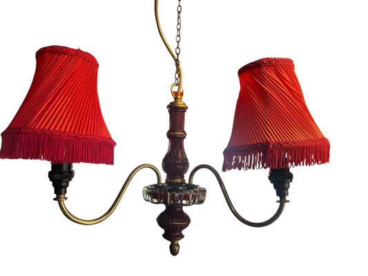 French red glass three arm chandelier / boudoir light, pendant