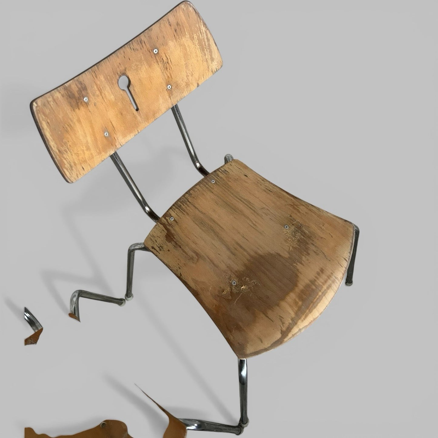 Set of 4 Vintage Stacking Chairs – Bentwood Plywood and Chrome Frames