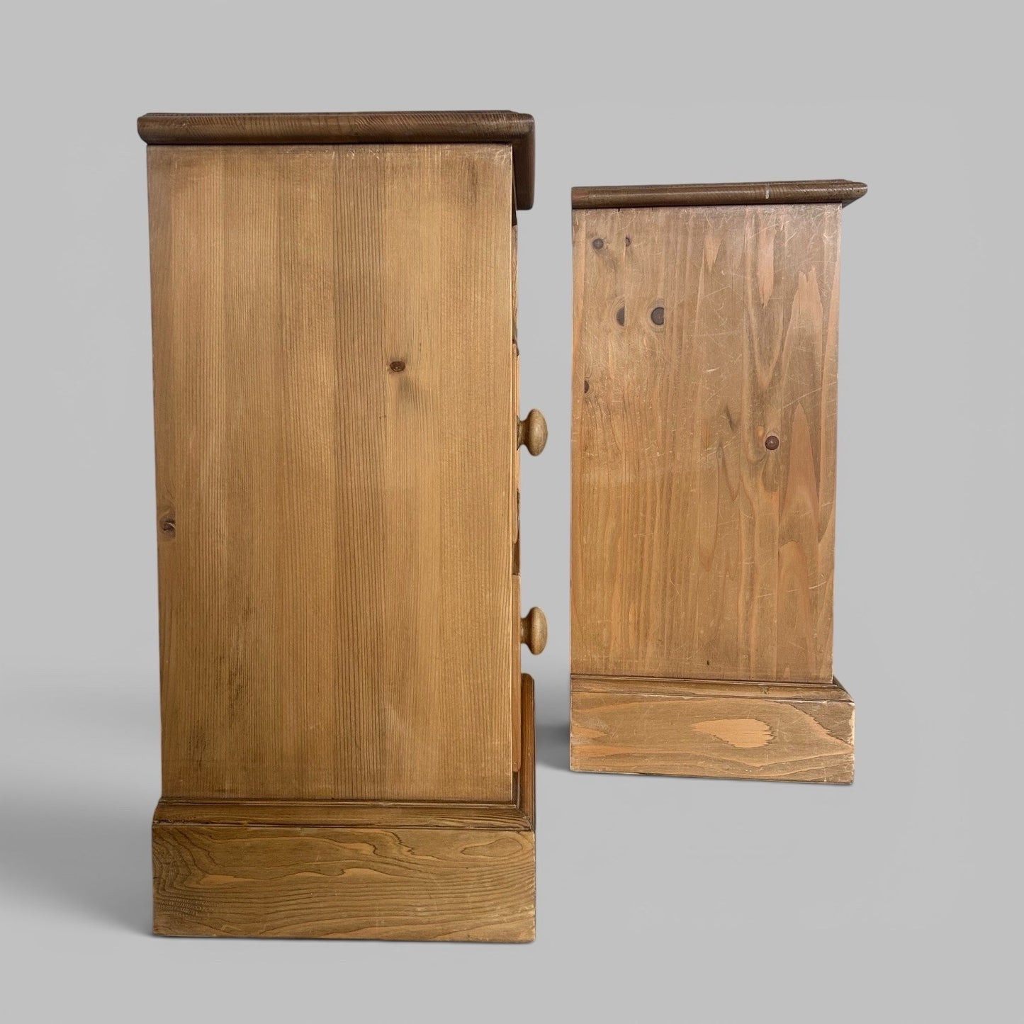 Vintage Pair of Pine Bedside Cabinets – Two Drawers & Open Shelf