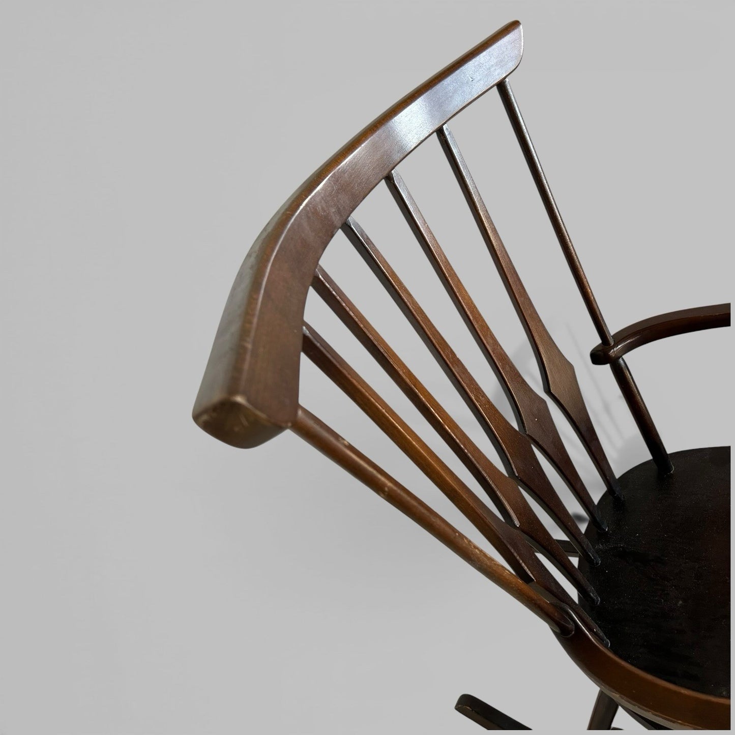 Mid Century Wooden Rocking Chair with Spindle Back