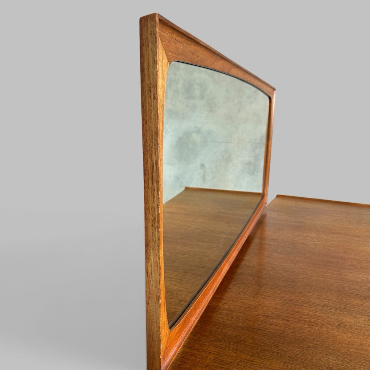 1960s Vesper Bow Front Dressing Table with Sculpted Teak Mirror