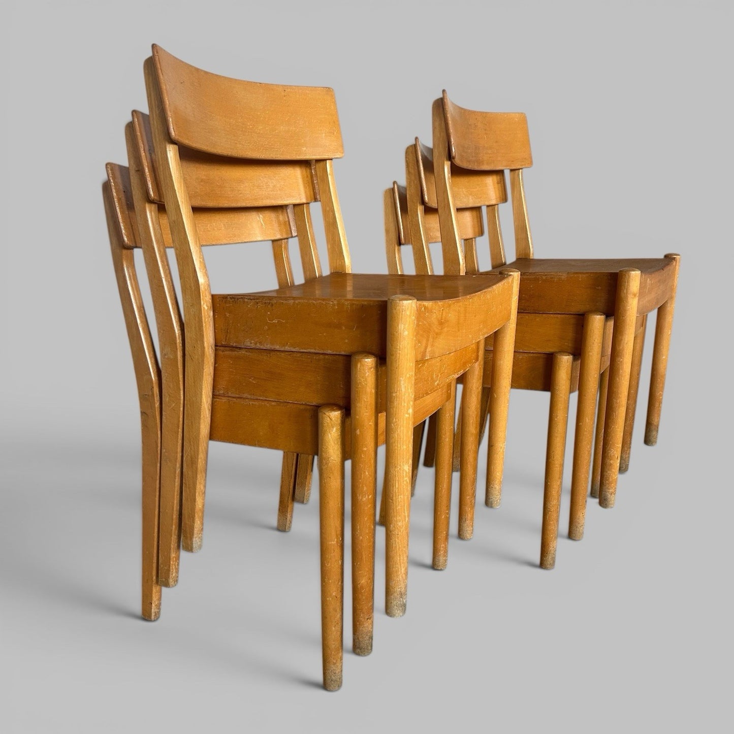 Set of 6 FDB Møbler Danish Stacking Dining Chairs – Solid Beech