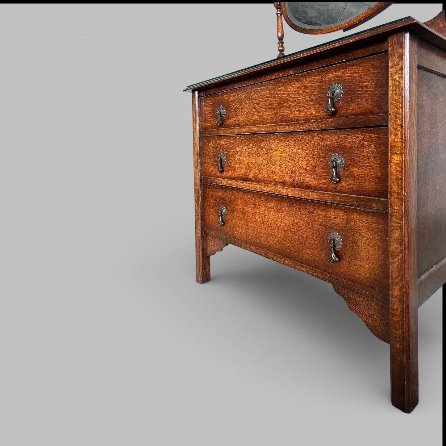 Antique Solid Oak Dresser with Mirror – Vintage Vanity Chest of Drawers