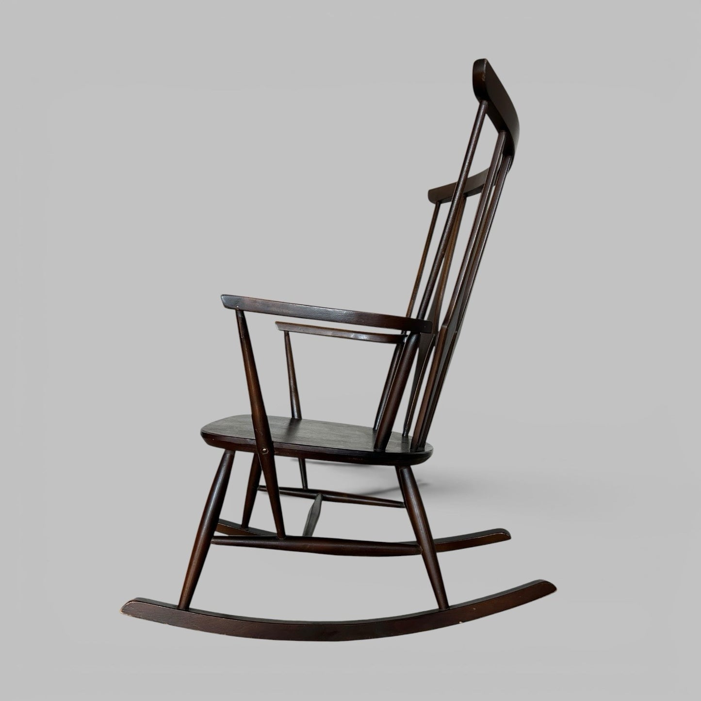 Mid Century Wooden Rocking Chair with Spindle Back